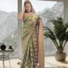 Green Organza Saree with Golden Border